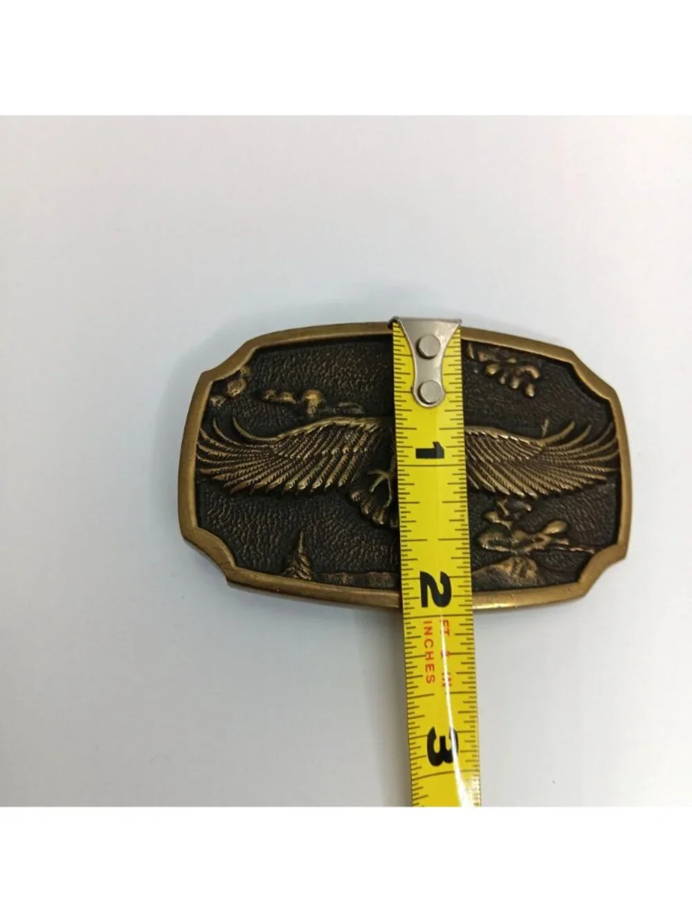 Vintage 1978 Eagle Design Solid Brass Belt Buckle Made In USA